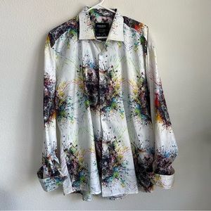 Maczoo Italian Fabric Skull Paint Splatter Button Down LS Shirt